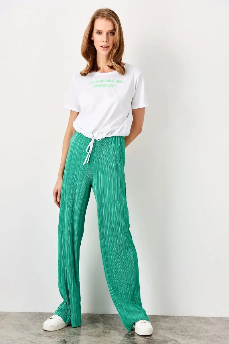 Зеленые брюки Trendyol Pilise Örme TWOSS19LJ0258 | Женская одежда