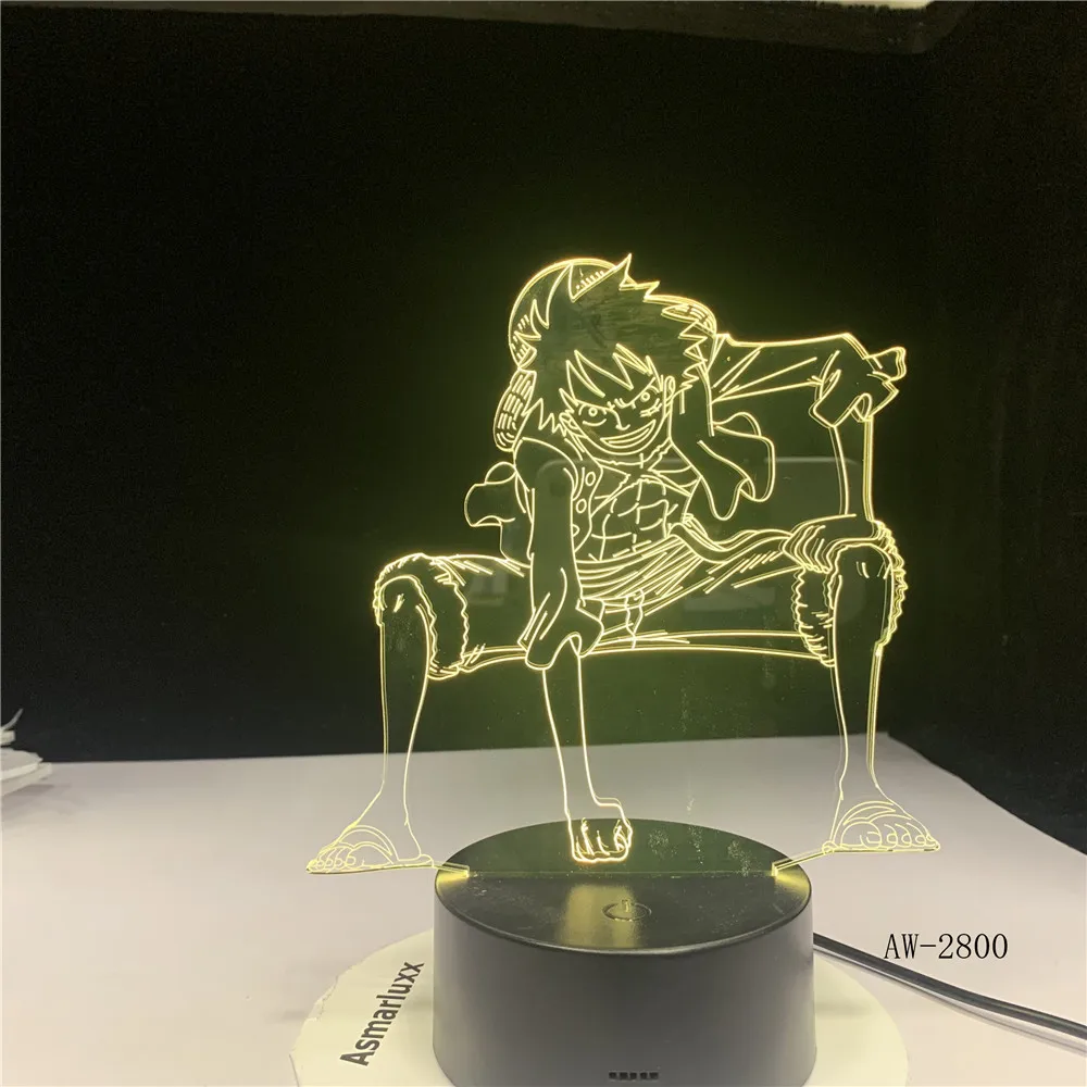 3D LED сенсорный выключатель ночник аниме одна штука Луффи настольная лампа USB 7
