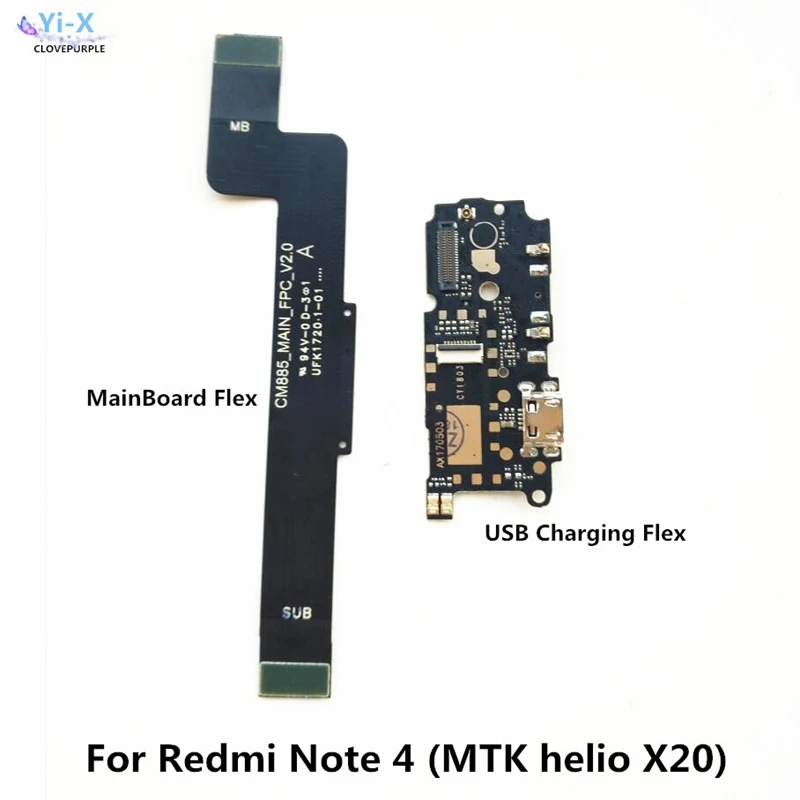 

10pcs/lot USB Charging Board Flex Cable & Main board Connections Flex Cable For Xiaomi Redmi Note 4 MTK helio X20 version