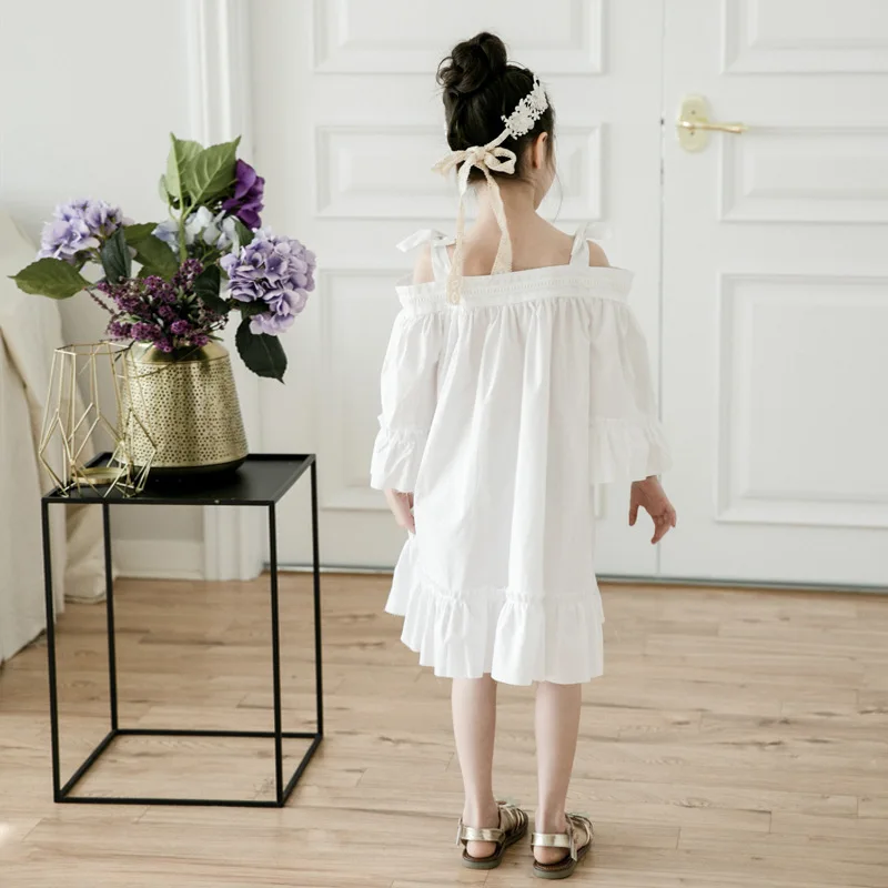 white lace chiffon age for 6 - 16 yrs teenage girls loose frocks summer short sleeve evening party dress simple children clothes | Детская