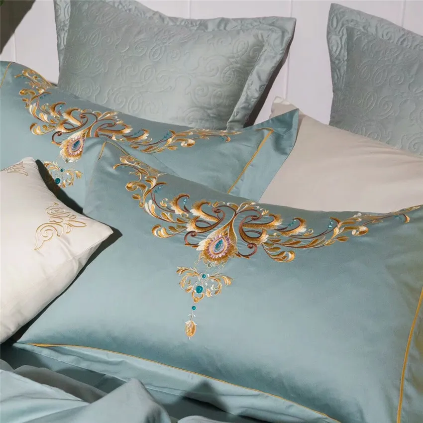 4/7 шт. Queen King size из египетского хлопка синий класса люкс с вышивкой Постельное