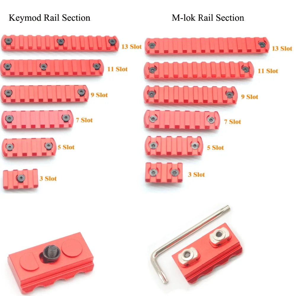 

Aplus 3/5/7/9/11/13 Slots Rail Sections Segment For Keymod / M-lok Handguard Picatinny/Weaver Mount Adapter_Red Anodized