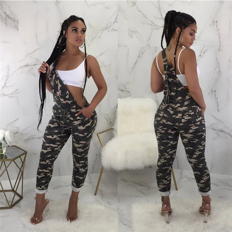

Women Jumpsuit Cotton Camouflage Overalls Spring Summer Army Green long Strap Jumpsuit Rompers Pants trousers