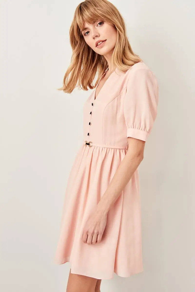 Trendyol Powder Button and Belt Detail Dress TWOSS19LJ0105 | Женская одежда
