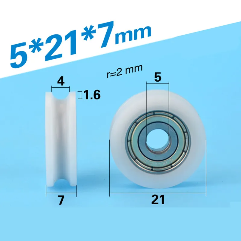 

Free Shipping 10pcs 5*21*7 nylon u groove wheel sliding door window roller single bearing wheel BALL BEARING GROOVE WHEEL