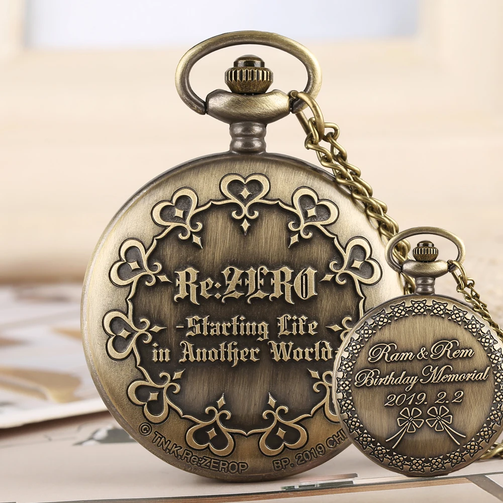 

Vintage Quartz Pocket Watch for Men Re:ZERO Anime Theme Watches for Women Delicate Heart Pattern Necklace Watch Gift for Friends