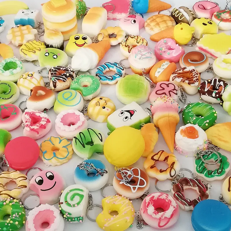 

8/12/20PCS/SET PU Slow Rebound Simulation Decompression Toy Decompression Food Key Ring Pendant Doll Accessories