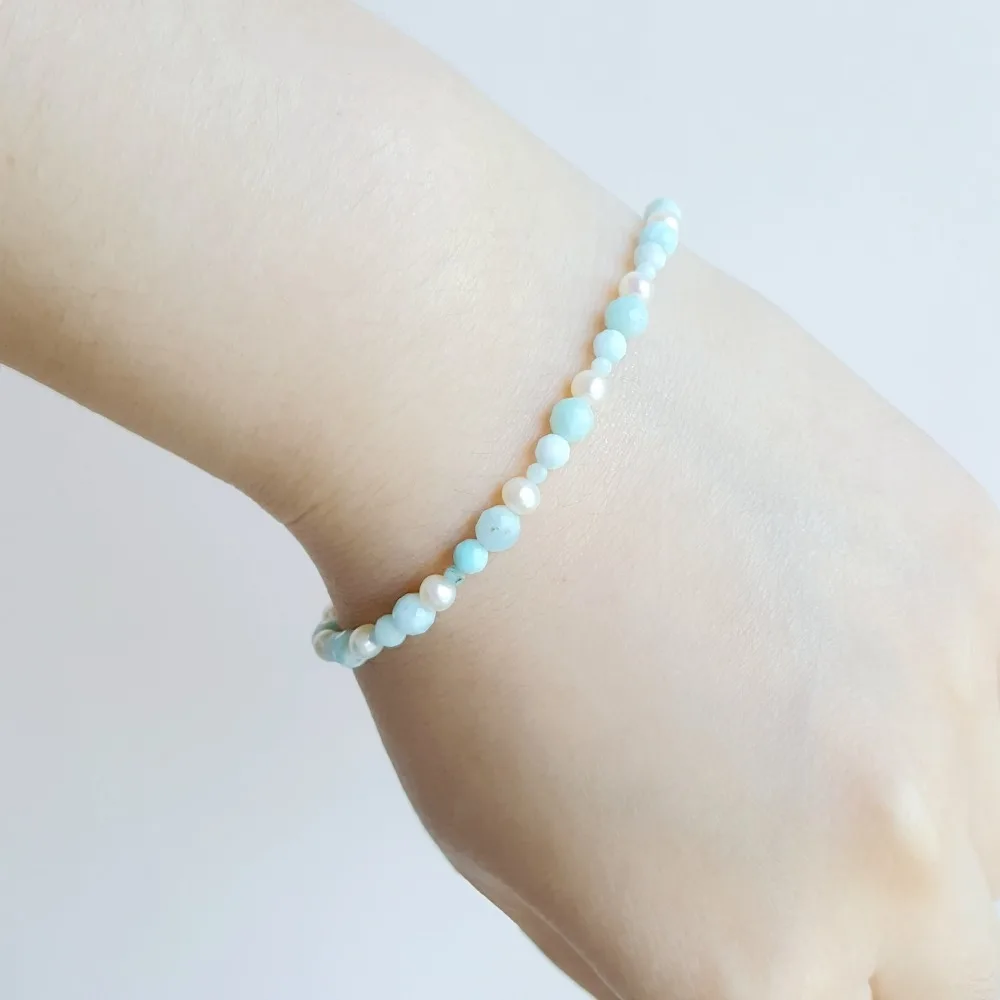 

LiiJi Unique Natural Larimar Freshwater Pearl Bracelet 925 Sterling Silver Delicate Bracelet For Women Jewelry Gift