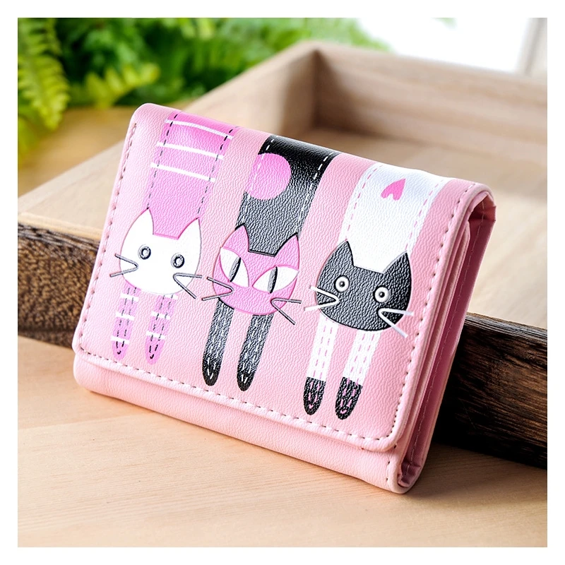 Корейский короткий студенческий кошелек маленький 3 сложения мультяшный Кот
