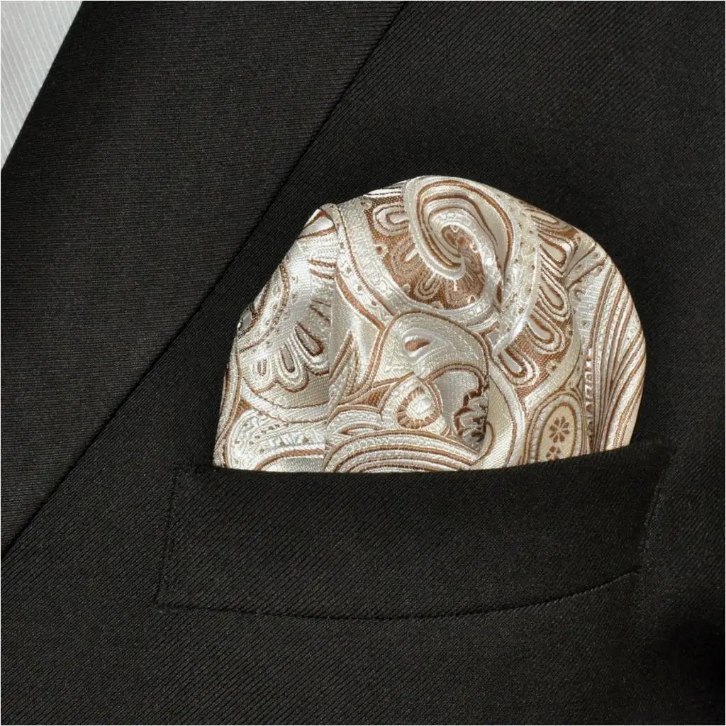 AH06 новый мужской карманный квадратный кремовый Пейсли Шелковый Hanky классический