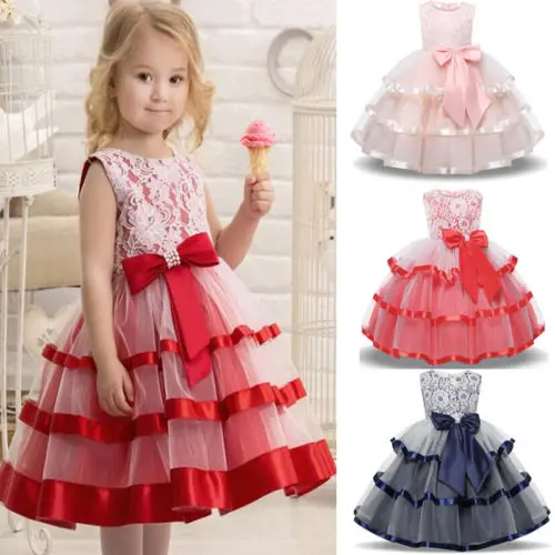 New Princess Kid Baby Flower Girls Party Rose Bowknot Sleeveless Voile Dress Wedding Bridesmaid Dresses 2-8T | Детская одежда и