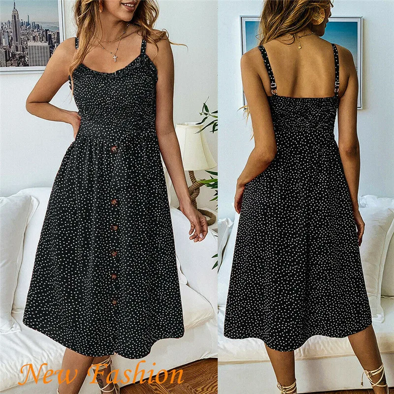 Модное повседневное тонкое платье в горошек для женщин без рукавов шифоновое с