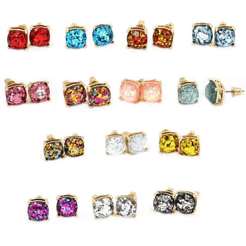NEW Shinny Square Glitter Stud Earrings Rainbow Various Color Cute for Women |