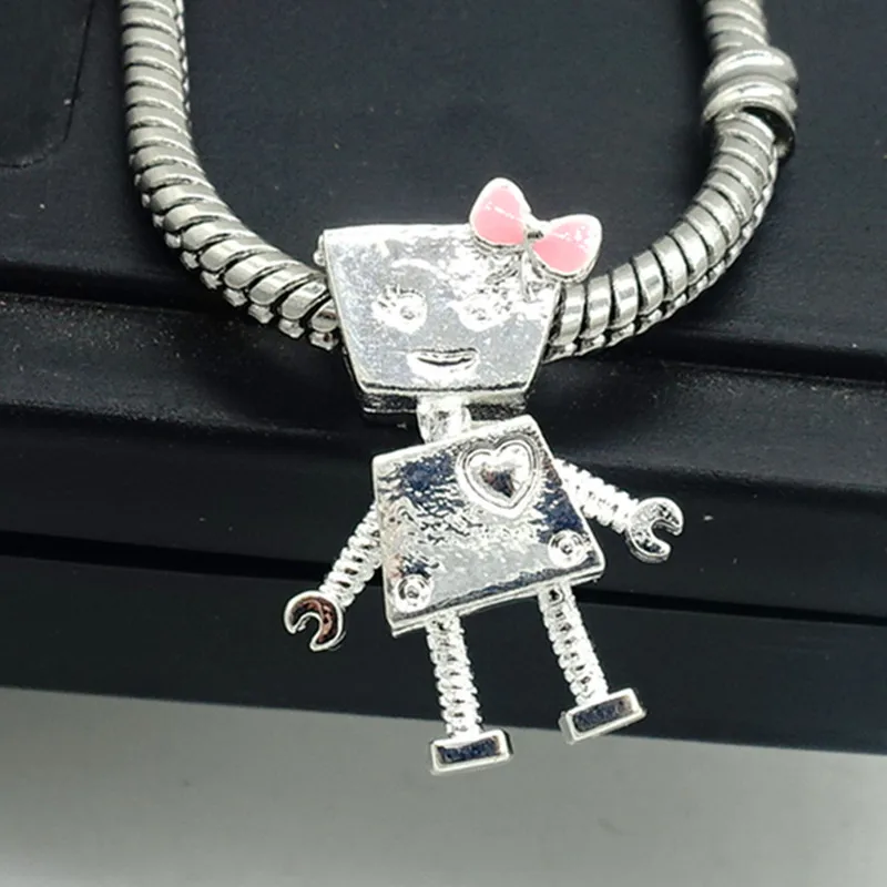 TTBEADS 1 шт. серебряные бусины-подвески с роботом в Европейском стиле подходят для