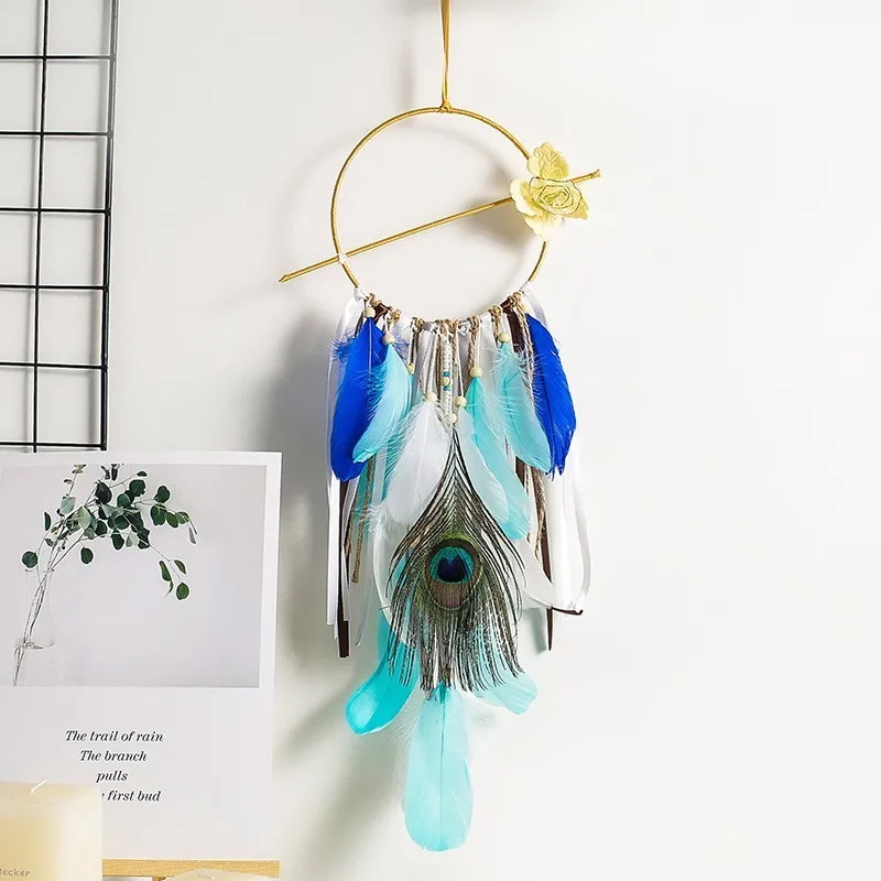 Освещение Dream Catcher висит DIY светодиодный светильник Искусство отделки перьями