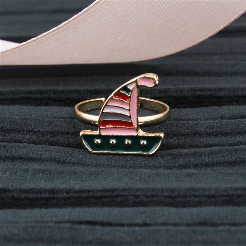 JQUEEN 2019 New Drip Oil Colorful Sailing Boat Children Kids Rings Adjustable Cartoon Opening Ring Party Birthday Jewelry Gift | Украшения