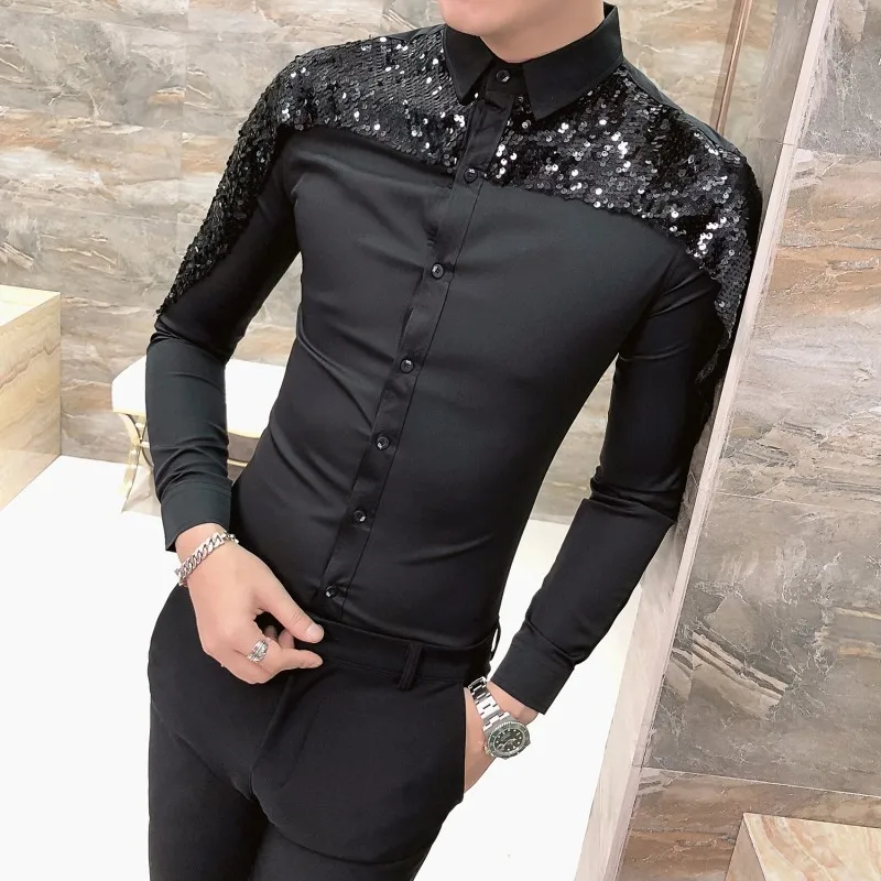 Мужская рубашка с длинным рукавом Camisa Masculina Корейская разрезом весна