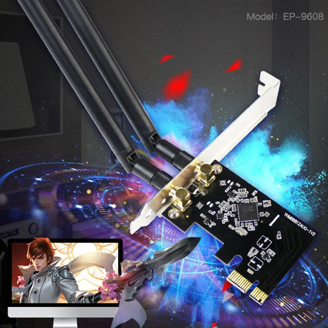 Мини Беспроводная компьютерная сетевая карта мини черный PCI E WiFi 6dBi x 2 20dBm