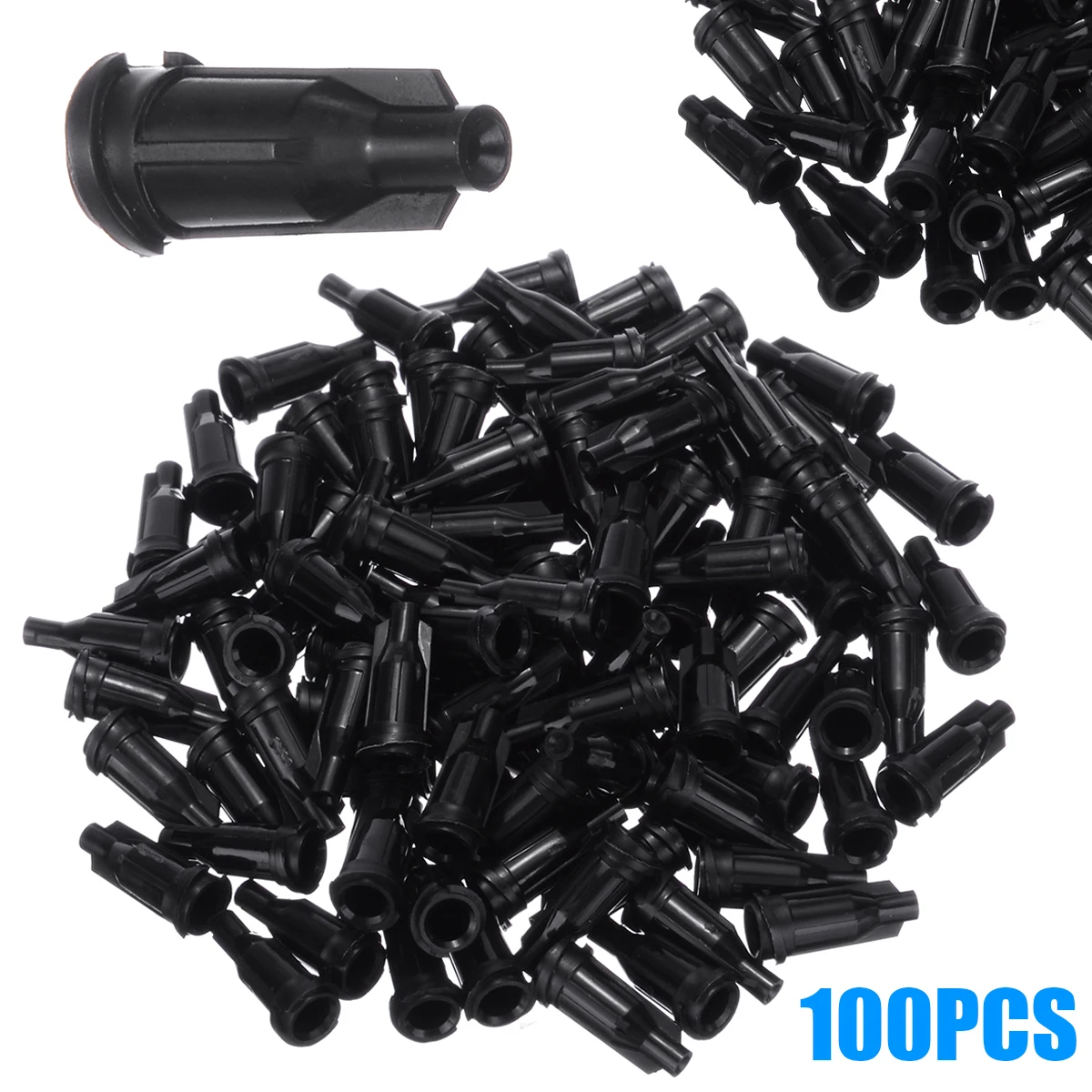

100pcs Black Syringe Tips Caps Injector Dispenser Dispensing Needle Sealing Plug Syringe Cap Assortment for Storing Glue