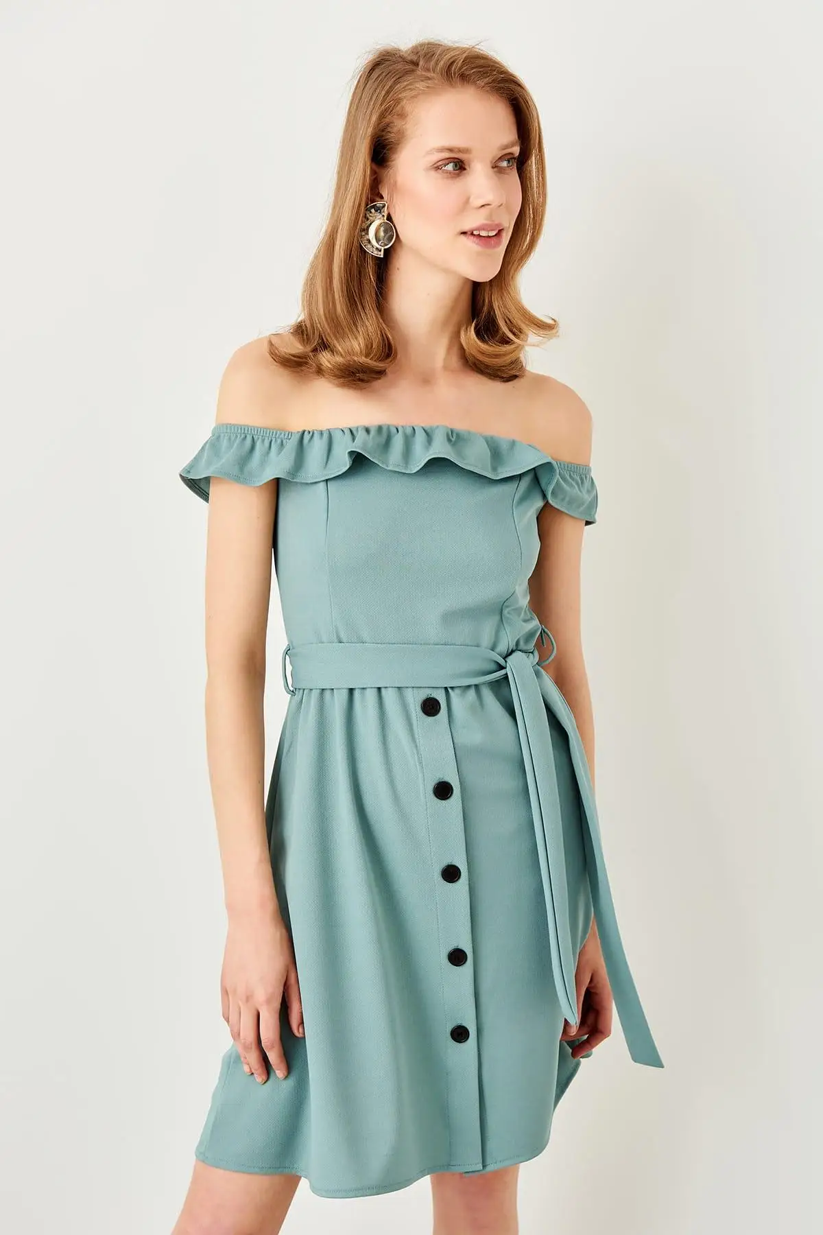 Trendyol мятный Кармен воротник трикотажное платье TWOSS19VG0183 | Женская одежда