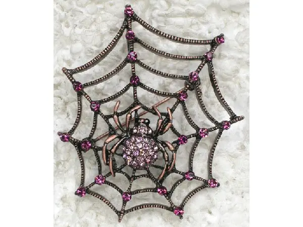 

Antique Copper Brooch Pendant Purple Rhinestone Spider web Pin brooches C262 D3