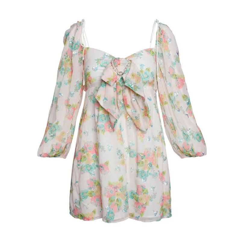 Мини платье TWOTWINSTYLE с открытой спиной и квадратным воротником рукавами