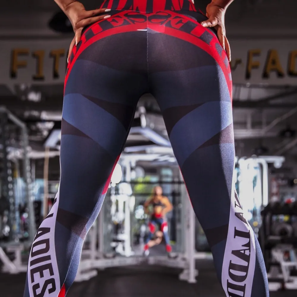 Digital Print Geometric Striped Letter Yoga Pants High Waist Women Fitness Trousers Quick-drying Breathable Sports Leggings | Спорт и