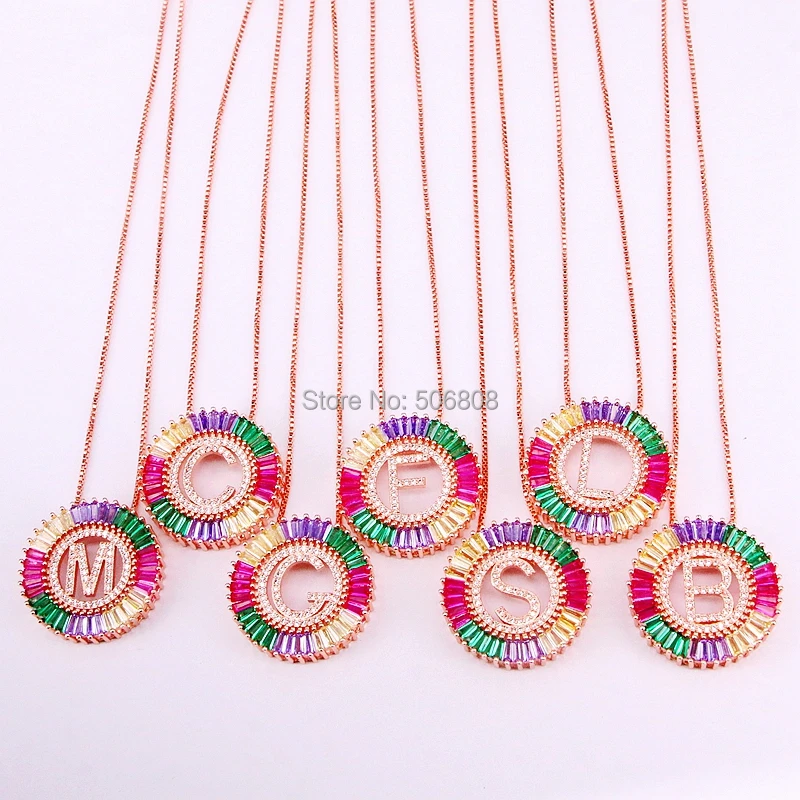 

6PCS ZYZ334-7299 Rose Gold Color Copper Cubic Zirconia 26 English Letters Pendant Necklaces Women's Fashion Jewelry CZ Colar