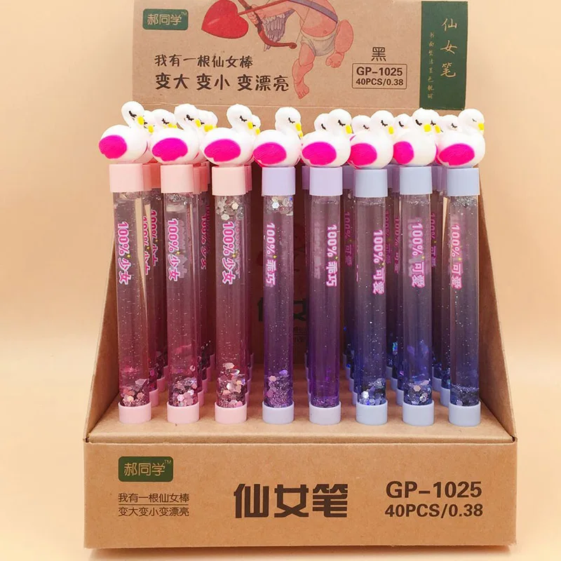 0.38mm Crystal Drift Sand Glitter Gel Pens Cartoon Flamingo Pen Black Ink Neutral For School Supplies Creative Stationery |