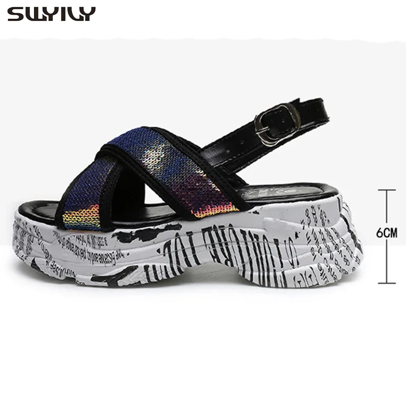 SWYIVY/Женская обувь Сезон лето Новинка 2019 года Женские босоножки на танкетке