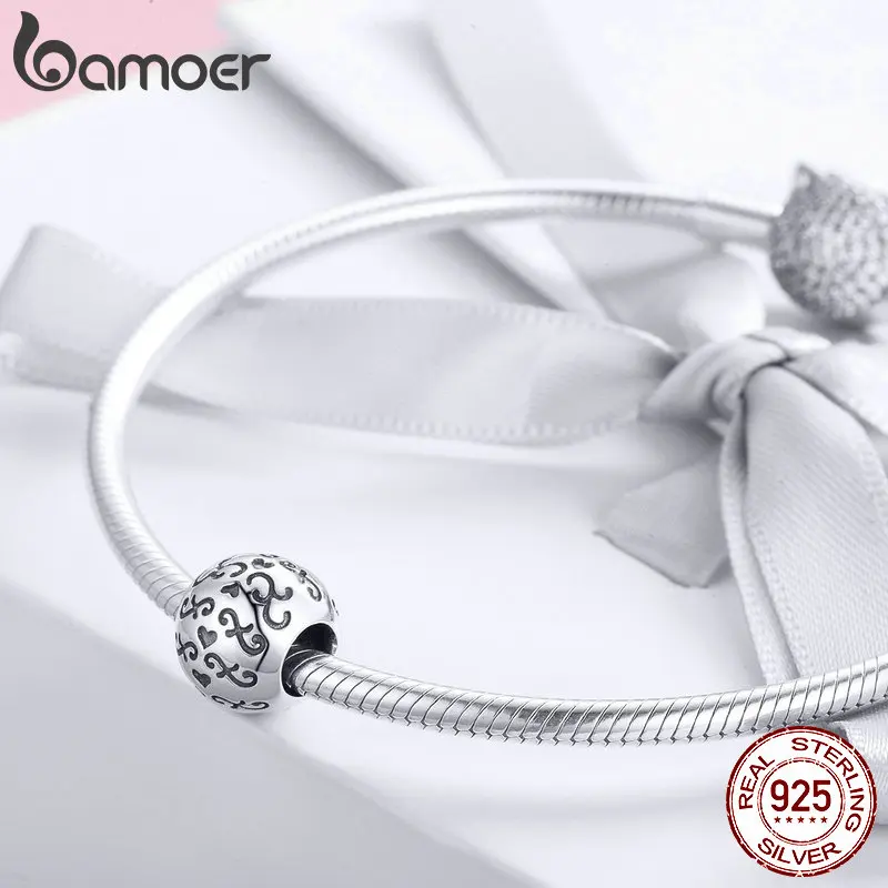 BAMOER, 925 пробы, серебряный, любовь, красивая жизнь, круглые бусины, шарм, подходит для браслетов, сделай сам, аксессуары для изготовления ювелирных изделий SCC966