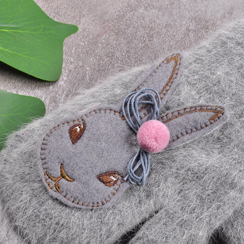BalleenShiny Cartoon Rabbit Gloves Winter Children Thicken Warm Kids Girls Cute Full Fingers Hair Wool Mittens | Детская одежда и