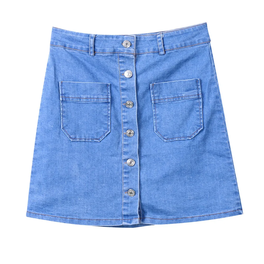 Женская джинсовая юбка-карандаш облегающая Однотонная синяя с завышенной талией