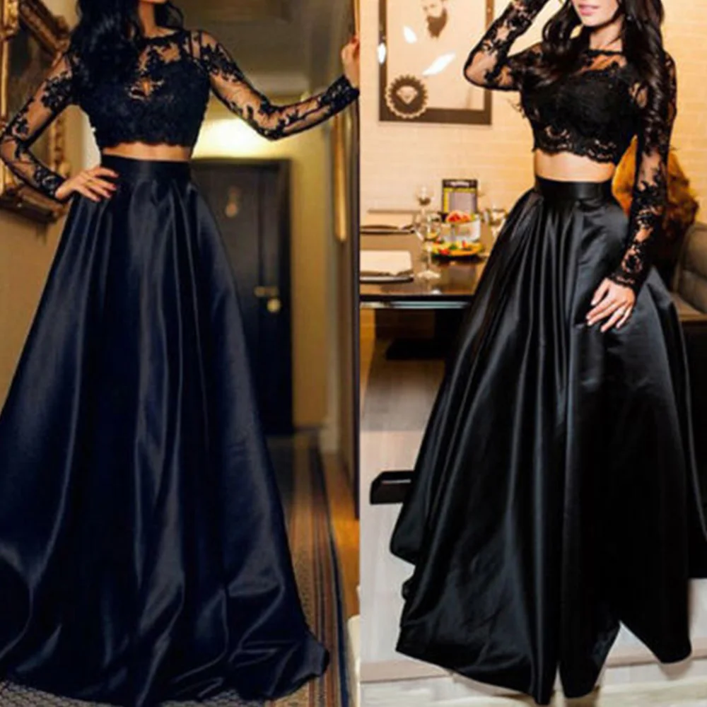 Женский топ из двух предметов + юбка Летние Формальные Вечерние черные