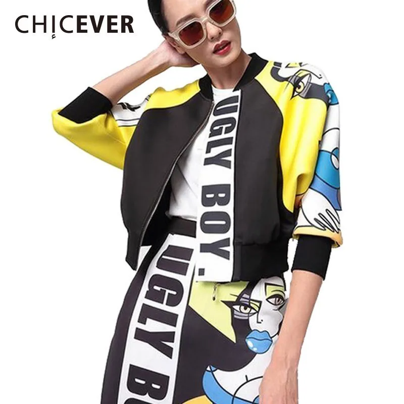 [CHICEVER] 2017 Spring Women Cartoon Letter Air layer jacket Female Baseball Stand Collar Tops Sleeveless Coats Clothes Fashion|air layering|fashion