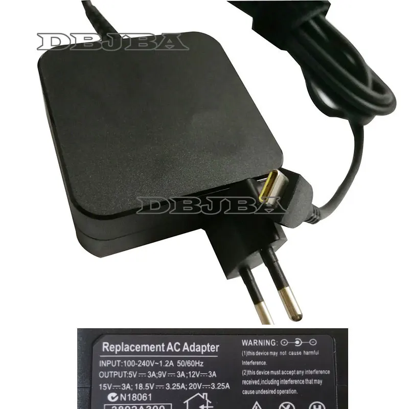 65W USB Type C адаптер для ноутбука Зарядное устройство Asus Lenovo ThinkPad 20V 3.25A 15V 3A 9V 12V 5V 2A Ac