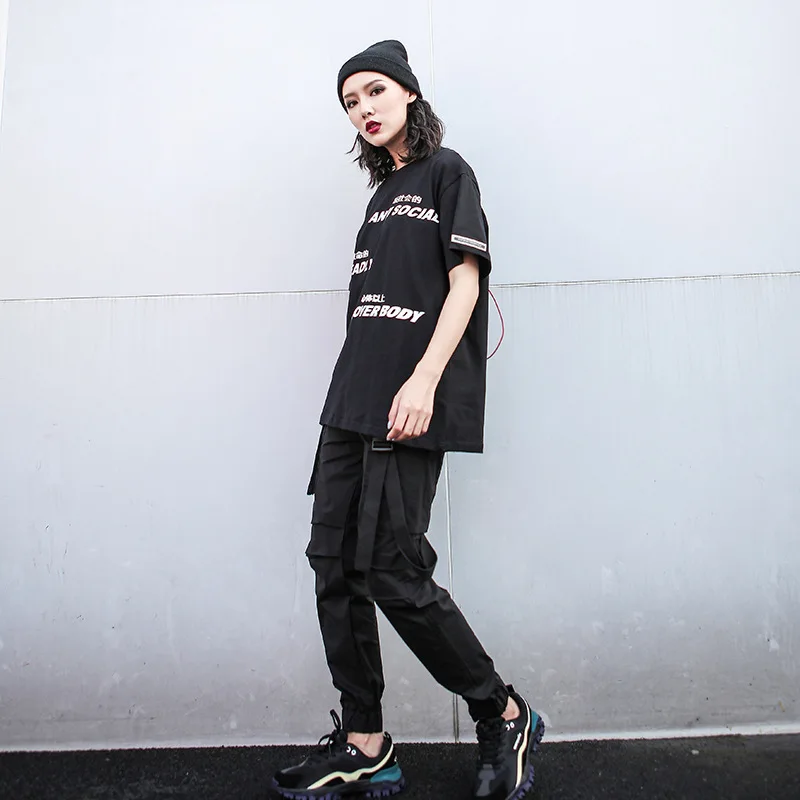 QING MO женская футболка с буквенным принтом принт героями сзади веревкой черная