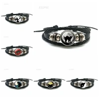 black cat rope bracelet gothic full moon jewelry weave multilayer leather bangle men women fashion accessories cat lover gift