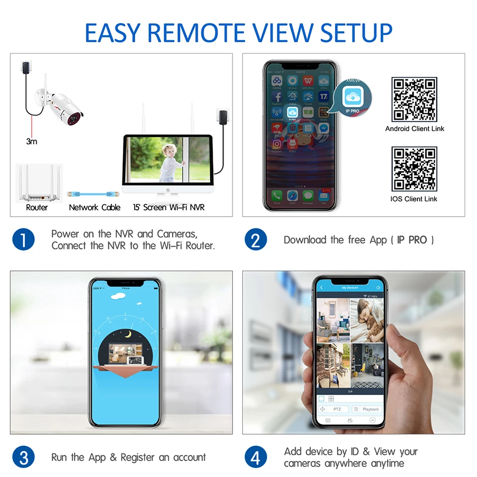 ANRAN CCTV H.265 2.0MP 8CH NVR 15 дюймов LCD 2/4 шт 1080P 36 IR наружная Ночная Видео IP Беспроводная