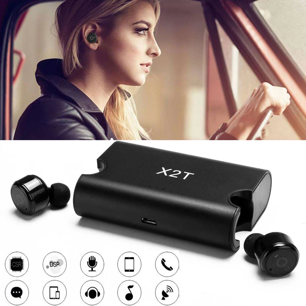 X2T новые настоящие беспроводные наушники Близнецы Bluetooth гарнитура стерео с 1500 мАч