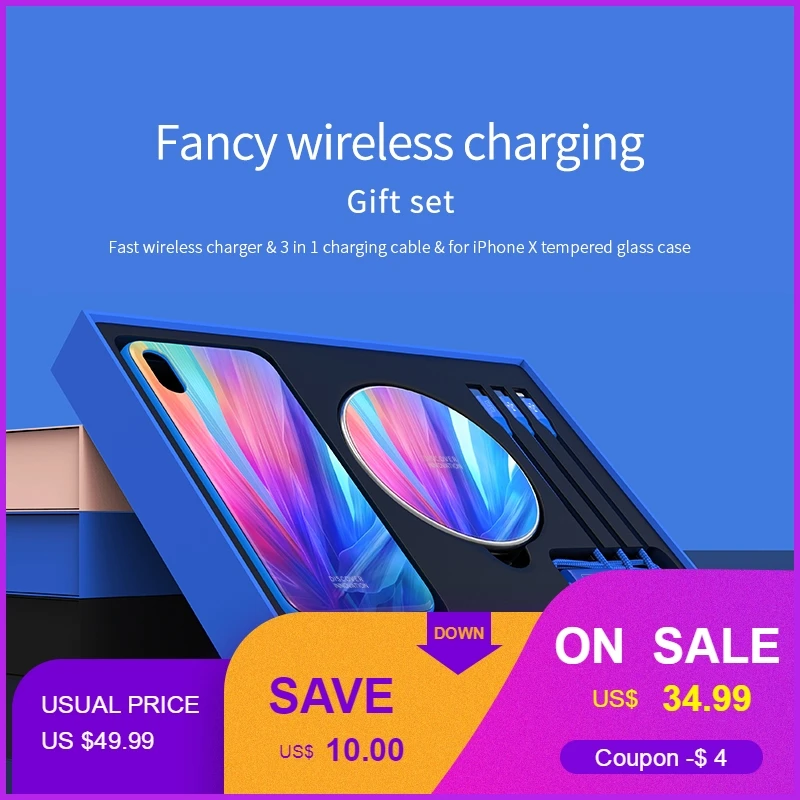 Nillkin Fortune Подарочный пакет Qi беспроводной зарядный коврик + 3 в 1 USB кабель чехол для