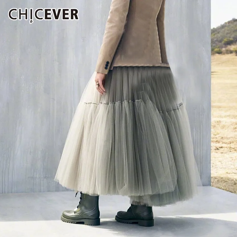 Женская плиссированная юбка CHICEVER летняя Однотонная до середины икры с высокой