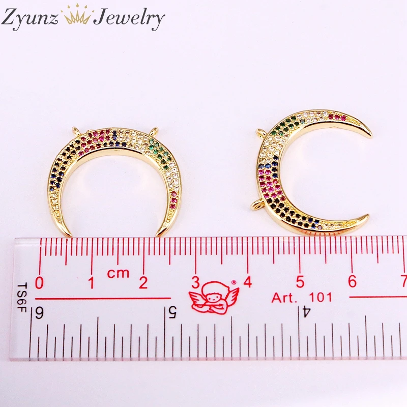 10PCS ZYZ334-7644 double horn rainbow cz pendant women gift crescent moon necklace | Украшения и аксессуары