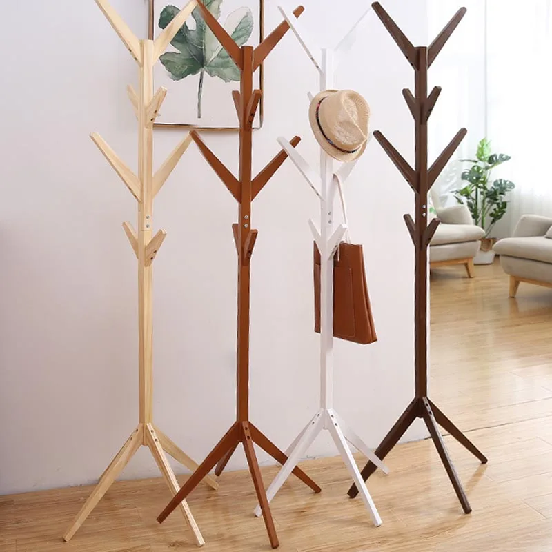 

New Stand Solid wood floor coat rack Simple Assembly Triangle Base clothes shelves hanger home storage bedroom furniture