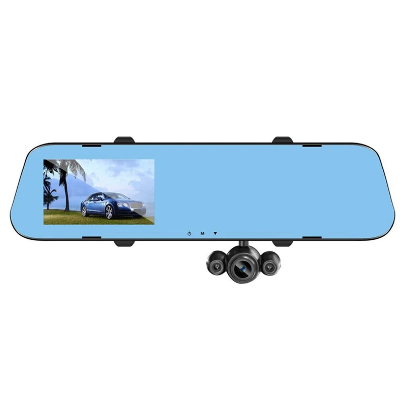 4.0 Lcd Hd 1080P Three-Record Rearview Mirror Car Video Camera Driving Recorder With Three Lens For Vehicles Front &amp Rear View |