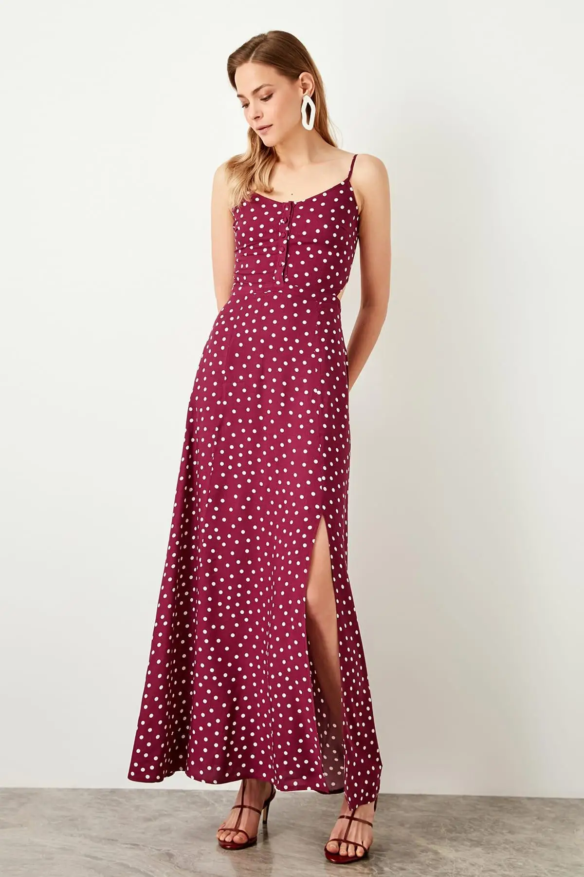Trendyol Fuchsia Polka Dot Button Detail Dress TWOSS19EH0171 | Женская одежда