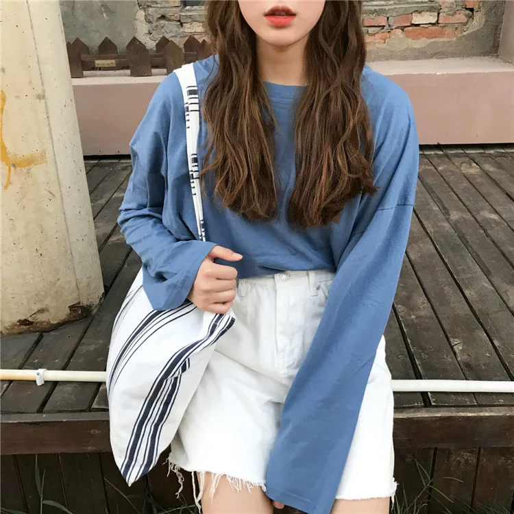 2018 autumn new style women's wearcreative commuter horn sleeveround collarlong sleeves camisa mujert-shirt femme | Женская одежда