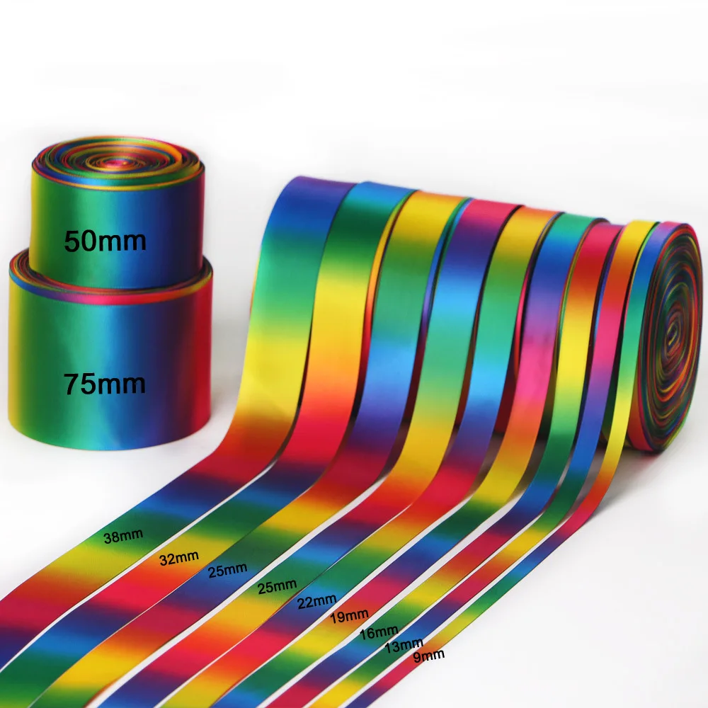

9mm-75mm 50Yards/roll Colour Satin Ribbon Double-sided Rainbow Ribbons Gift Wrapping Christmas/New Year/Party Decor Supplies