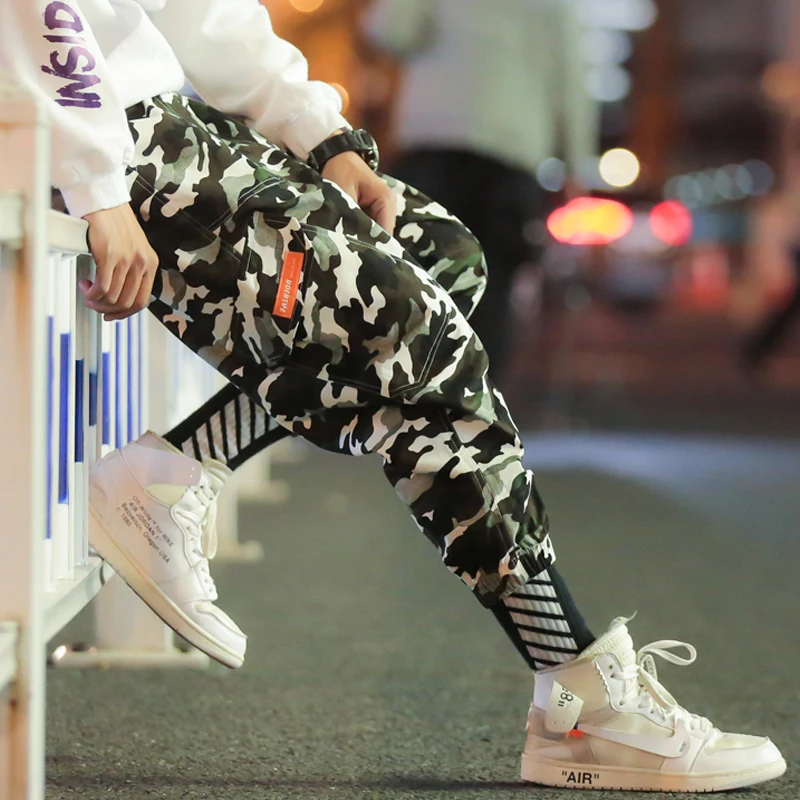 Шаровары карго Брюки мужские пакеты камуфляж Harajuku Хлопок Уличная Хип Хоп