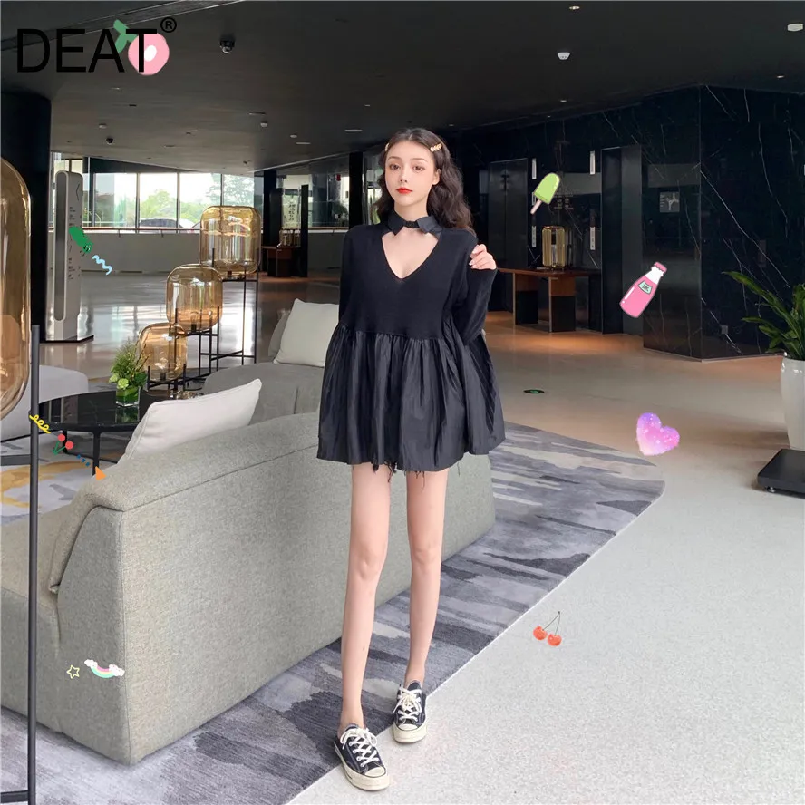 Deat 2019 Весенняя Новинка корейский стиль сшитые Раффлед Длинные рукава свитера с | Отзывы и видеообзор -33000874764